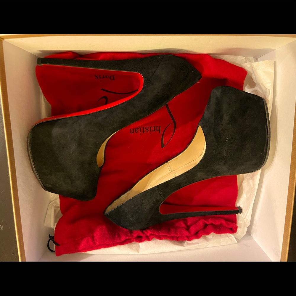 CHRISTIAN LOUBOUTIN Daffodile 160 black suede almond toe platform pump sz39